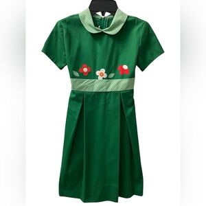 Vintage Sylvia Whyte For Lord & Taylor Green Floral Appliqué Dress